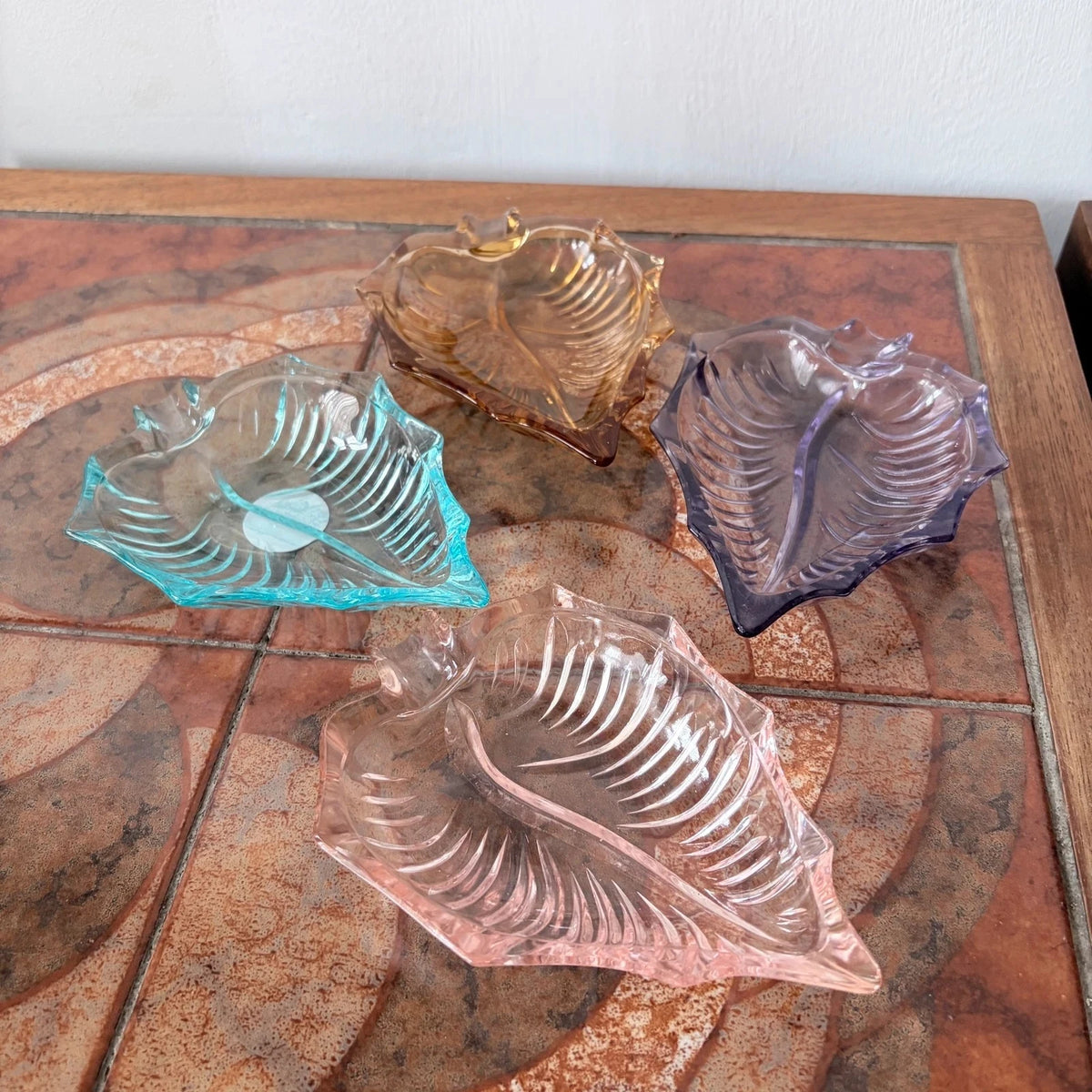 Set of Four Mid Century Coloured Glass Leaf Dishes - image 6