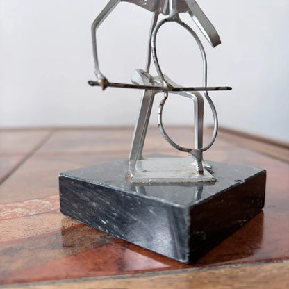 Mid Century Abstract Metal Cellist Sculpture on Black Marble Base Brutalist - image 4