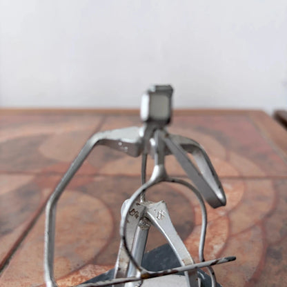 Mid Century Abstract Metal Cellist Sculpture on Black Marble Base Brutalist - image 6