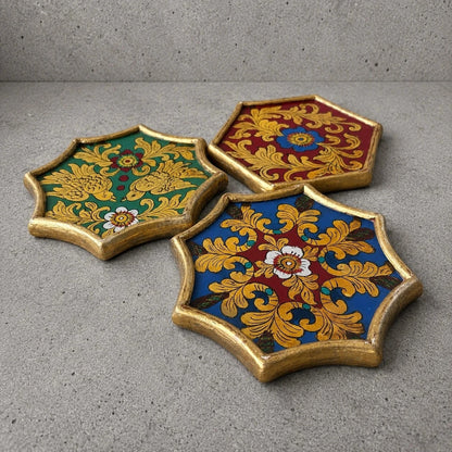 Set of Three Hand-Painted Peruvian Folk Art Wooden Coasters - image 1