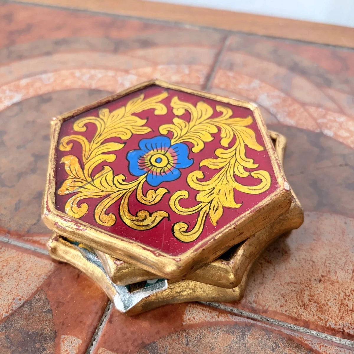 Set of Three Hand-Painted Peruvian Folk Art Wooden Coasters - image 2