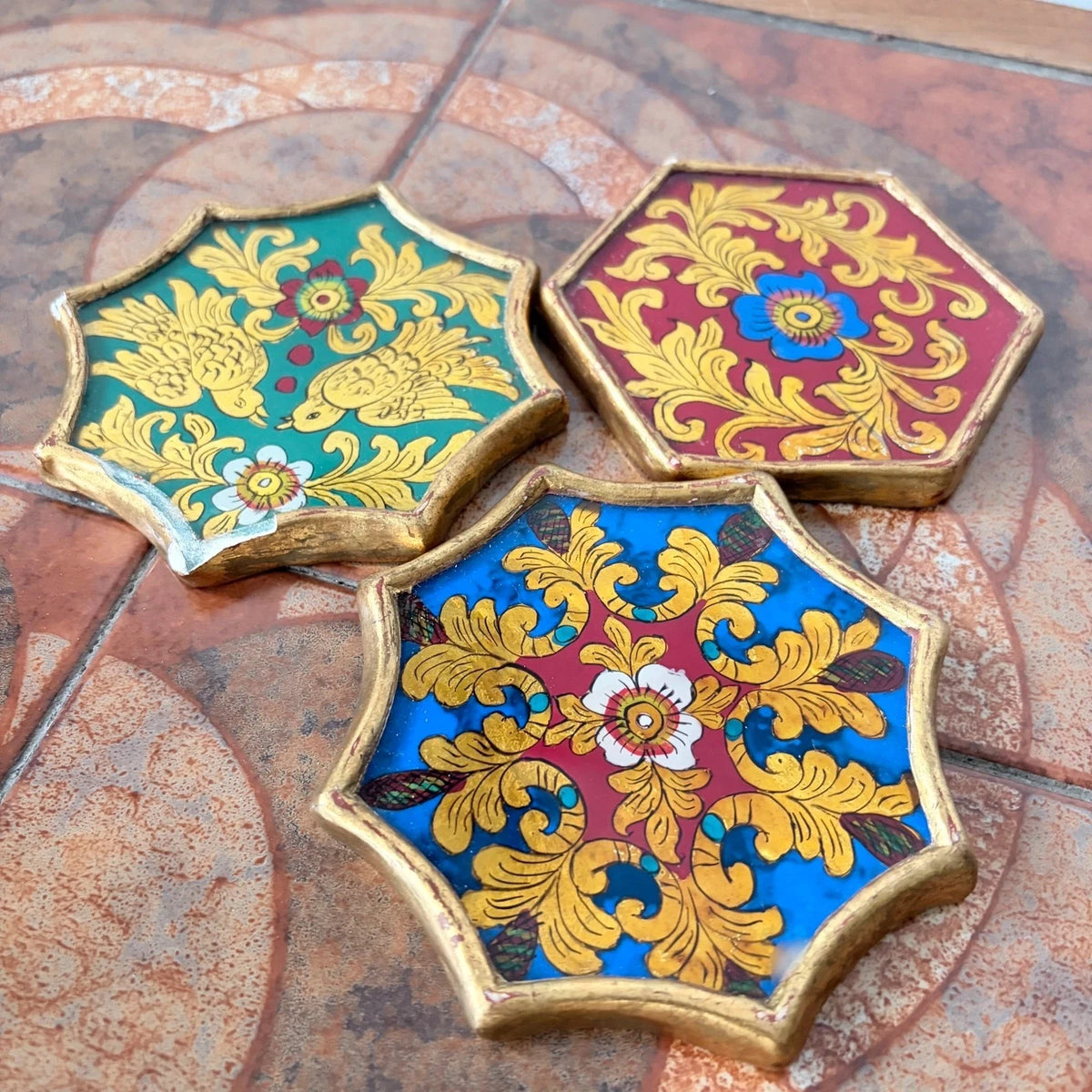 Set of Three Hand-Painted Peruvian Folk Art Wooden Coasters - image 3