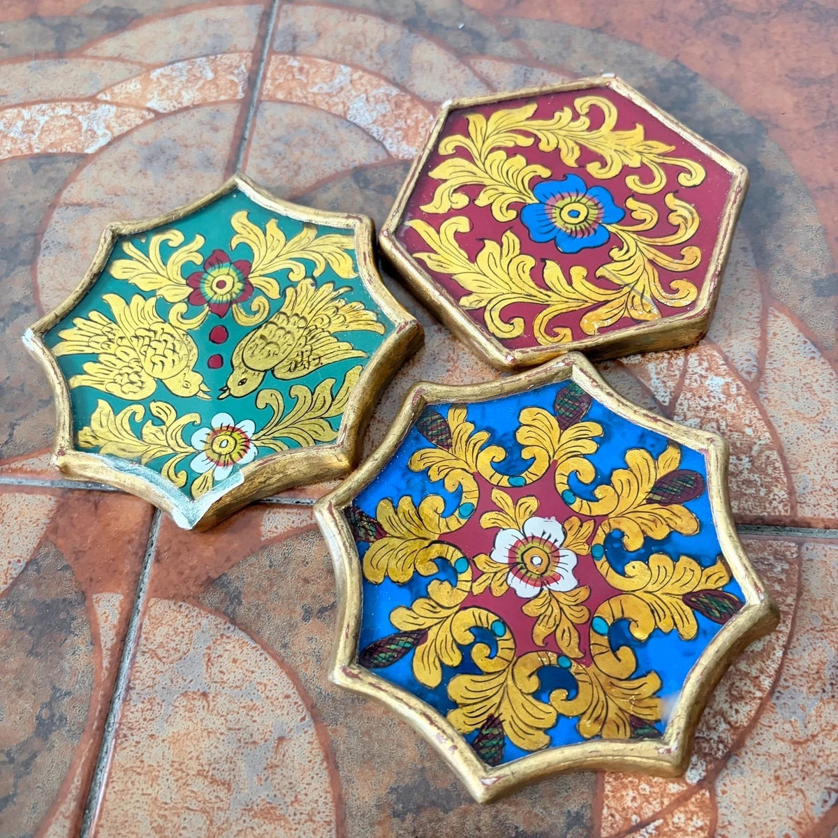 Set of Three Hand-Painted Peruvian Folk Art Wooden Coasters - image 4