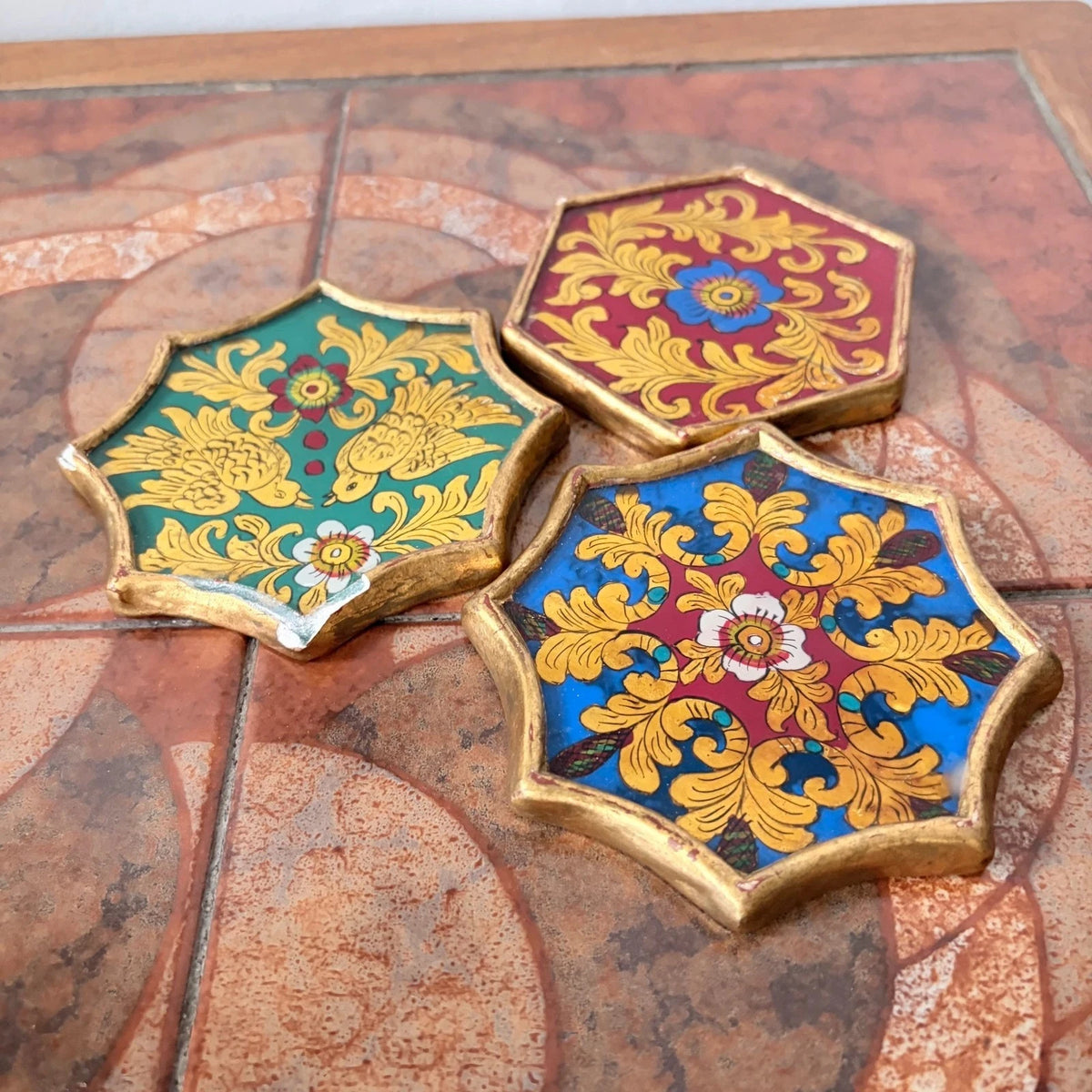 Set of Three Hand-Painted Peruvian Folk Art Wooden Coasters - image 5