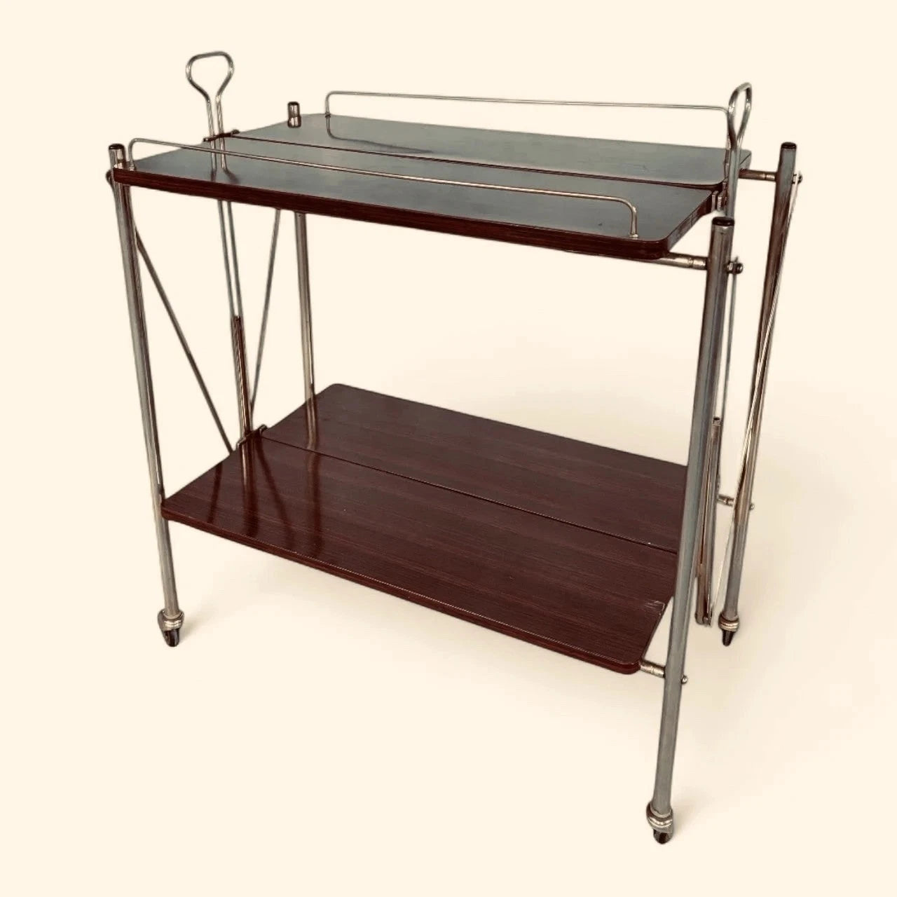 Mid Century Rosewood & Chrome Folding Drinks Trolley – view 2