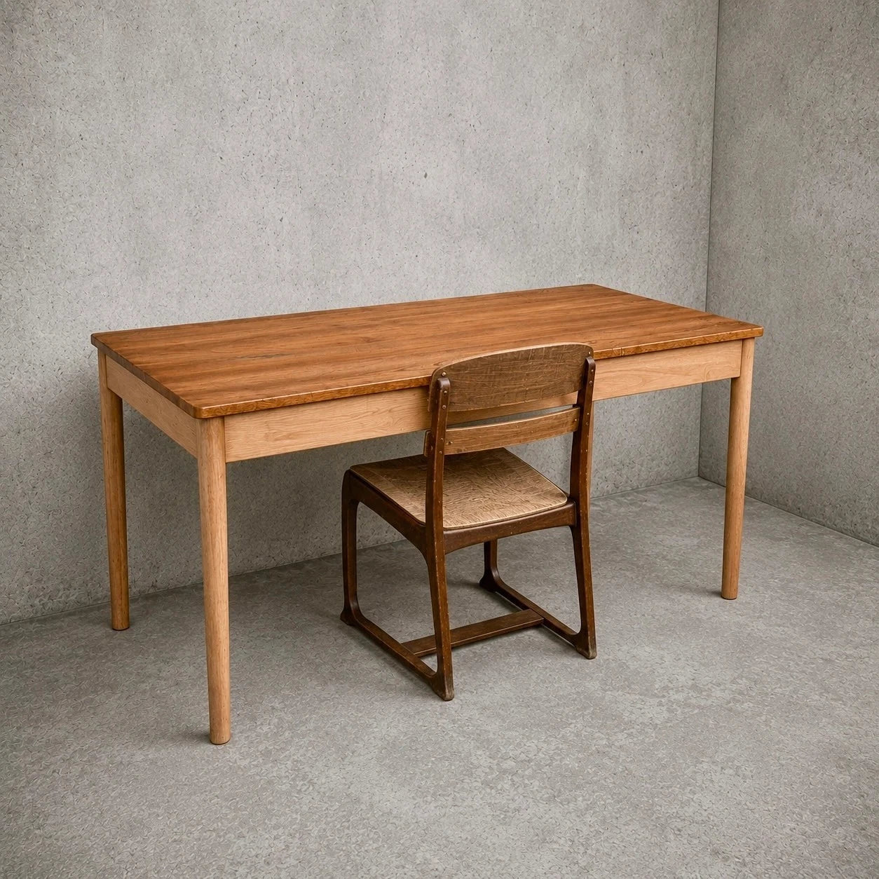 Mid Century Ercol Blonde Elm & Beech Desk Table & Industrial Bentwood Chair Set – image 1