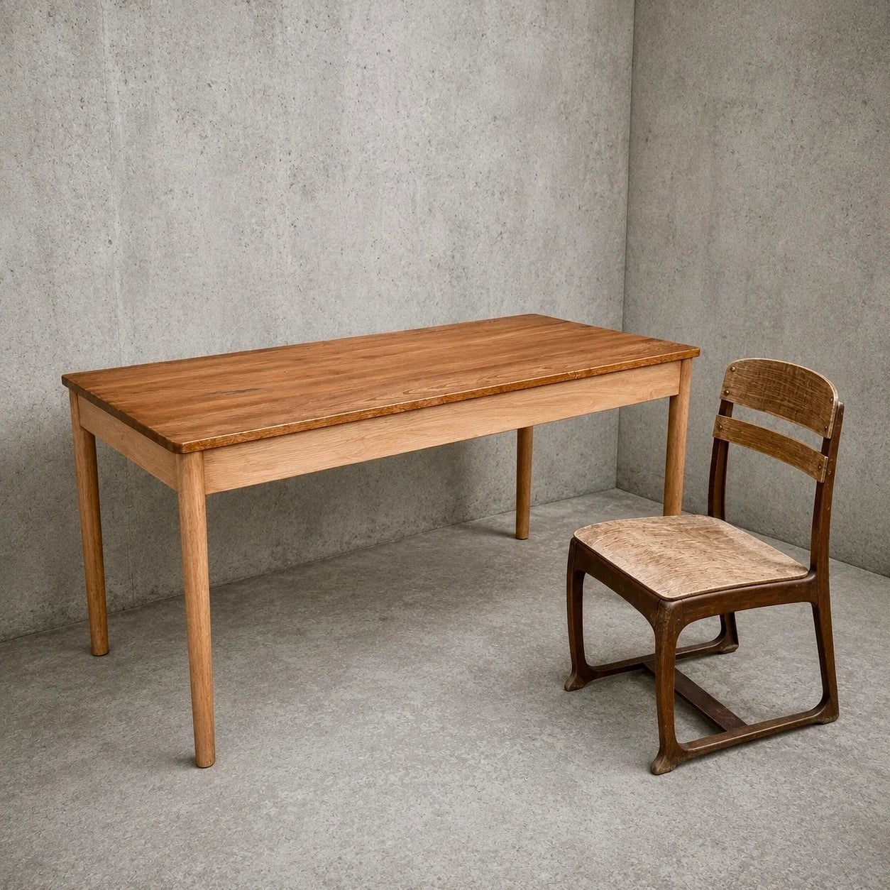 Mid Century Ercol Blonde Elm & Beech Desk Table & Industrial Bentwood Chair Set – image 2