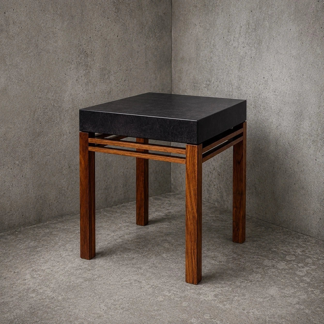 Mid Century Teak & Black Acrylic Side Table Modernist Bedside Table Lamp Table – image 1