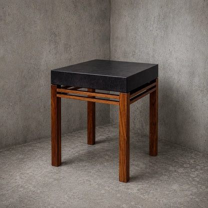 Mid Century Teak & Black Acrylic Side Table Modernist Bedside Table Lamp Table – image 1