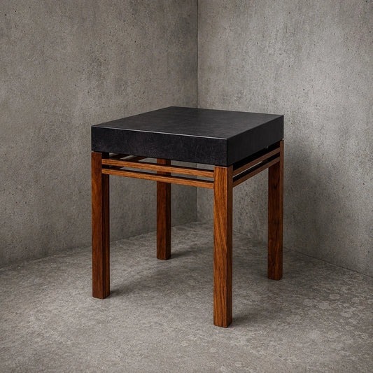 Mid Century Teak & Black Acrylic Side Table Modernist Bedside Table Lamp Table – image 1