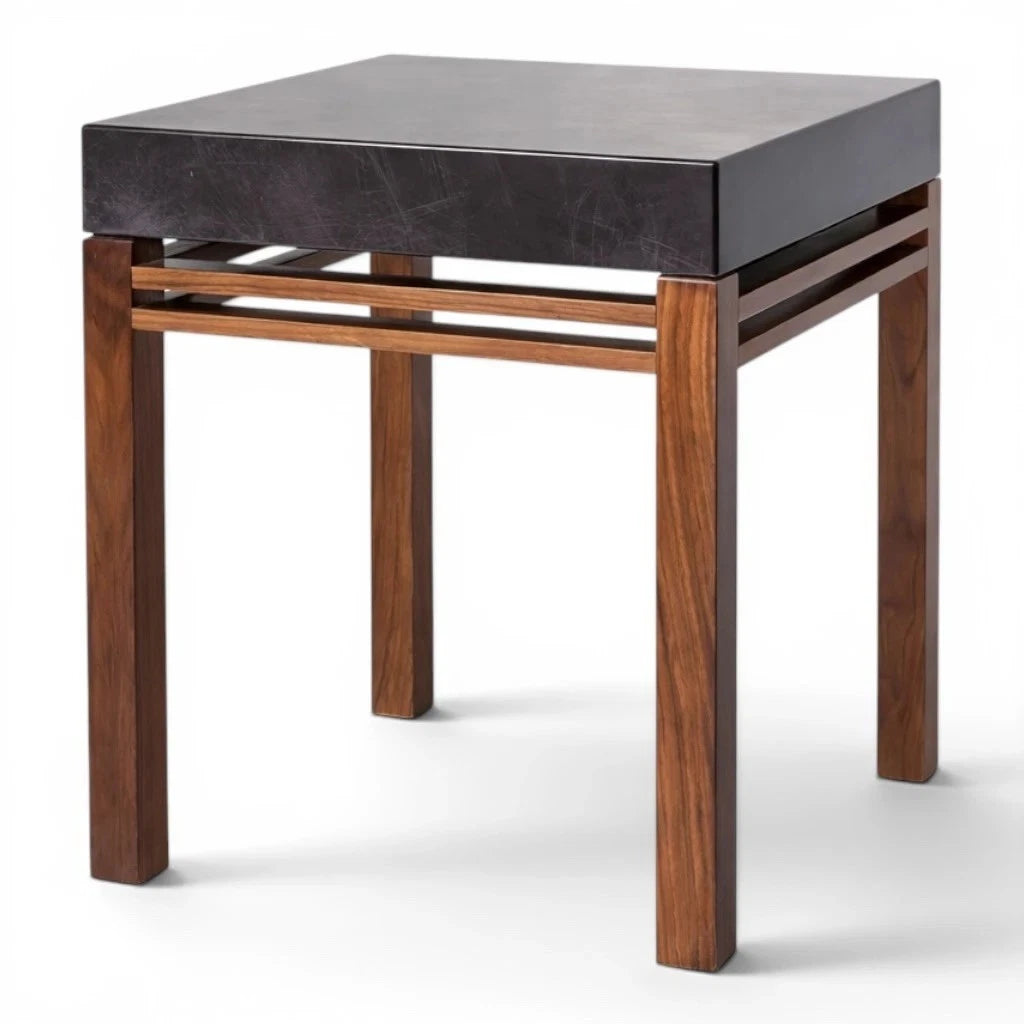Mid Century Teak & Black Acrylic Side Table Modernist Bedside Table Lamp Table – image 2