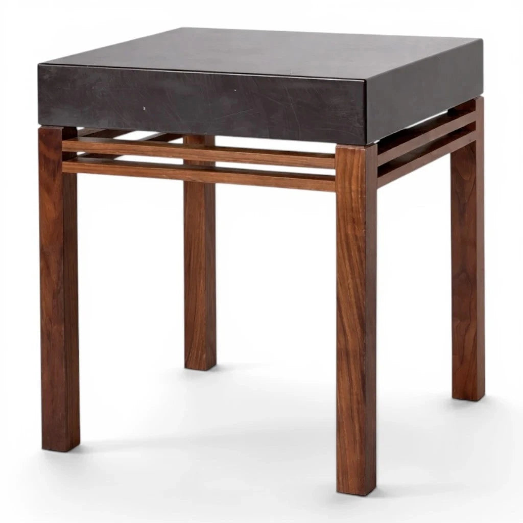 Mid Century Teak & Black Acrylic Side Table Modernist Bedside Table Lamp Table – image 3