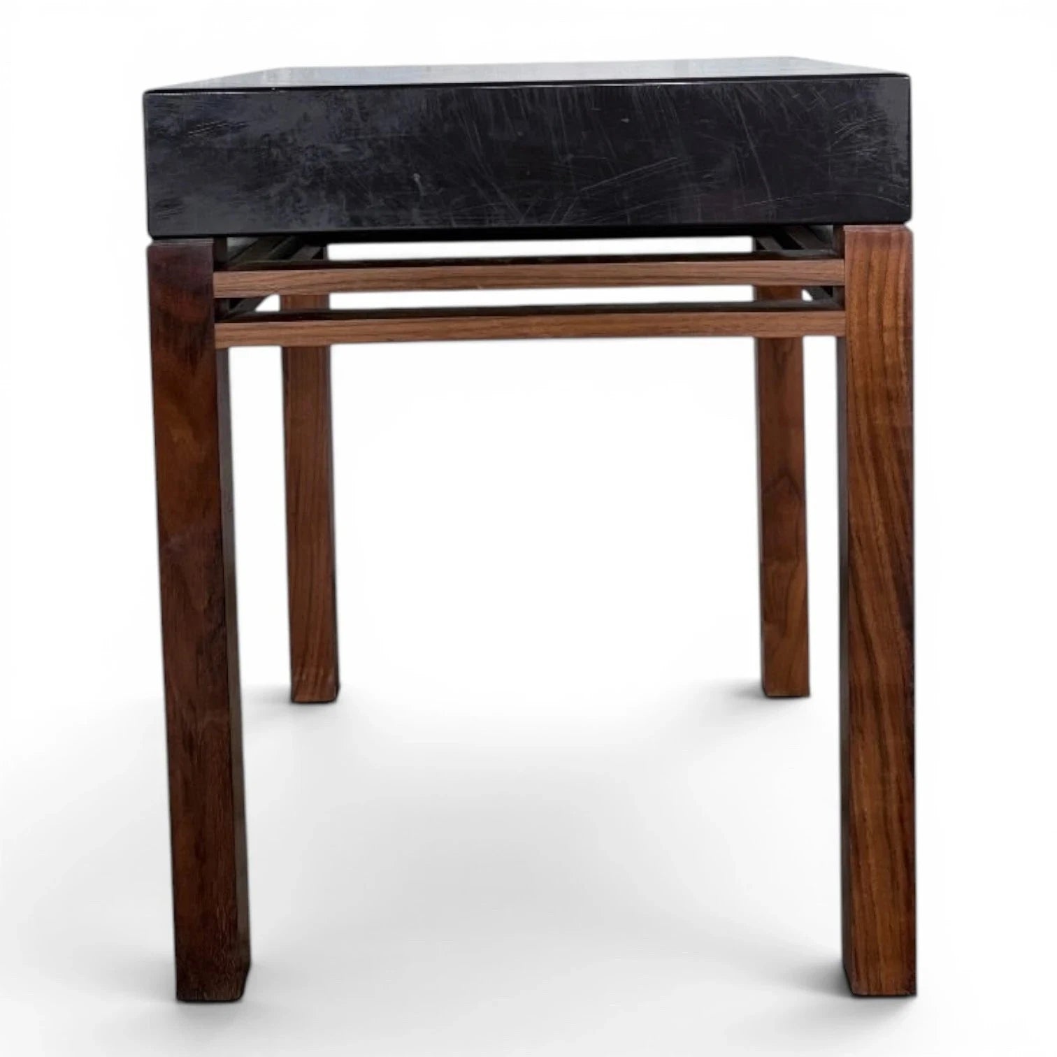 Mid Century Teak & Black Acrylic Side Table Modernist Bedside Table Lamp Table – image 4