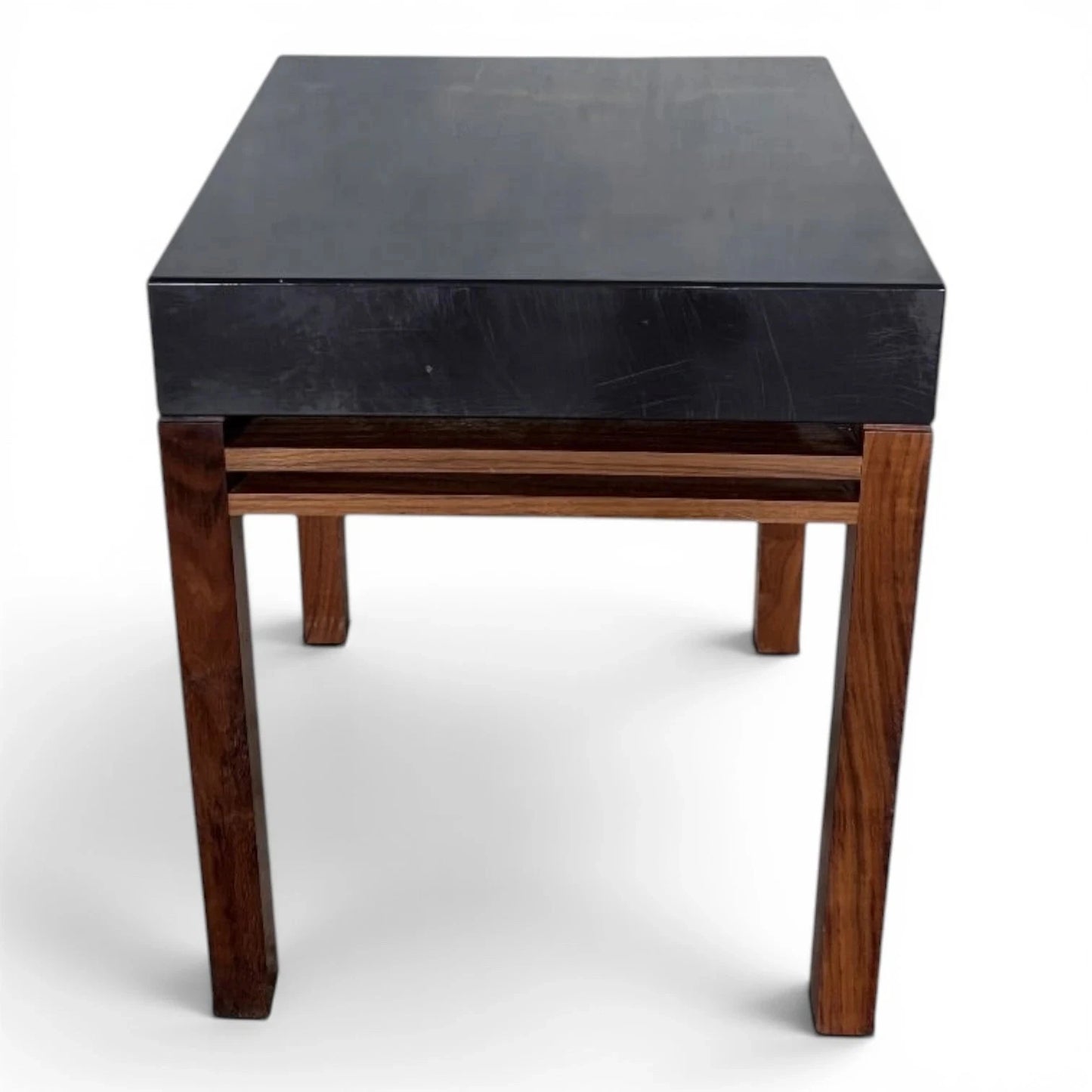 Mid Century Teak & Black Acrylic Side Table Modernist Bedside Table Lamp Table – image 5