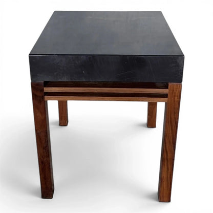 Mid Century Teak & Black Acrylic Side Table Modernist Bedside Table Lamp Table – image 5