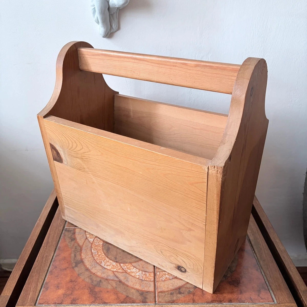 Vintage Solid Pine Magazine Rack with Carry Handle – view 2