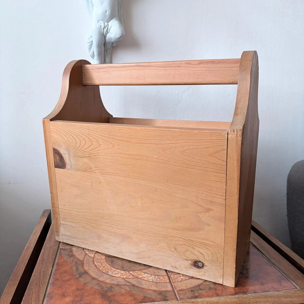 Vintage Solid Pine Magazine Rack with Carry Handle – view 3