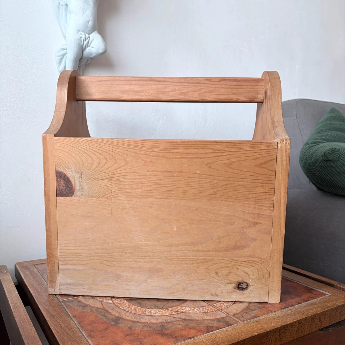 Vintage Solid Pine Magazine Rack with Carry Handle – view 5