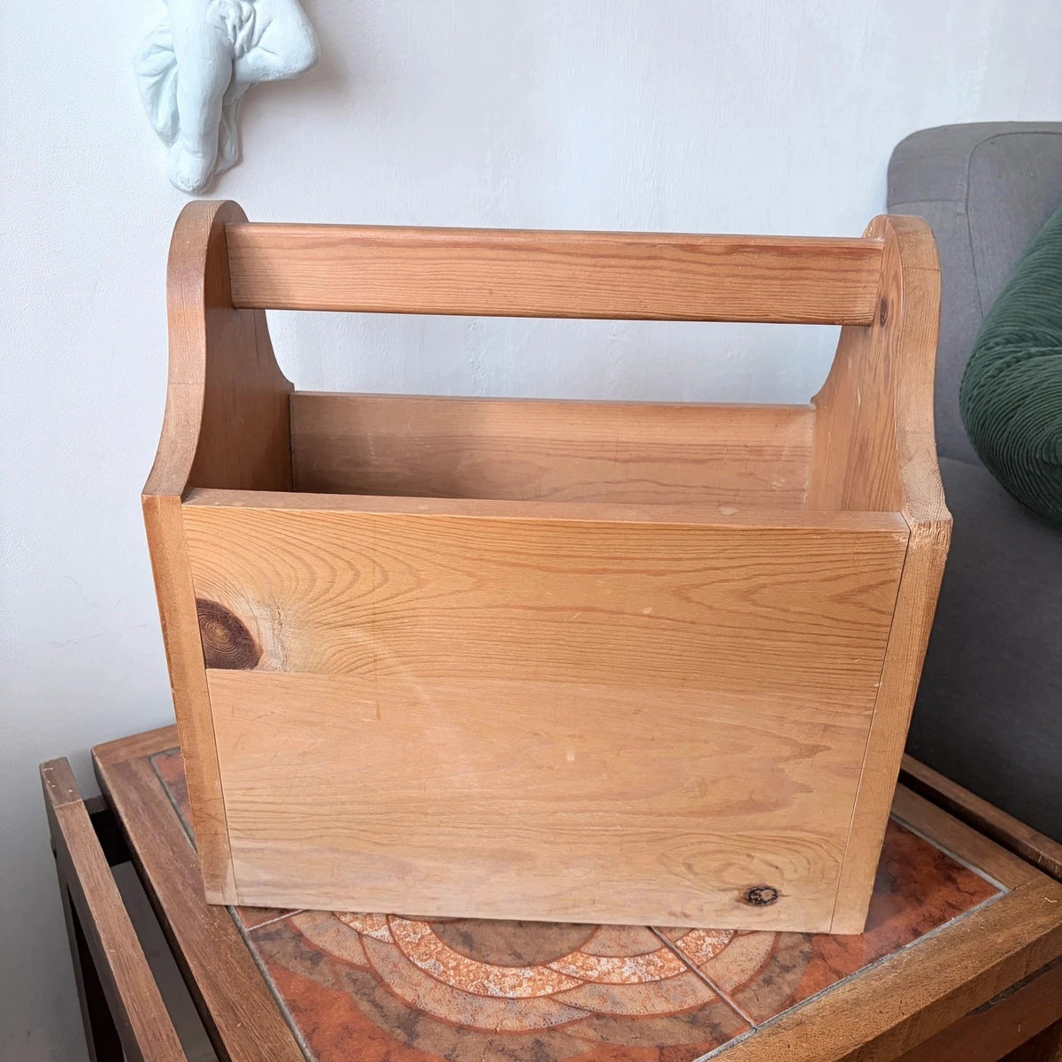 Vintage Solid Pine Magazine Rack with Carry Handle – view 6