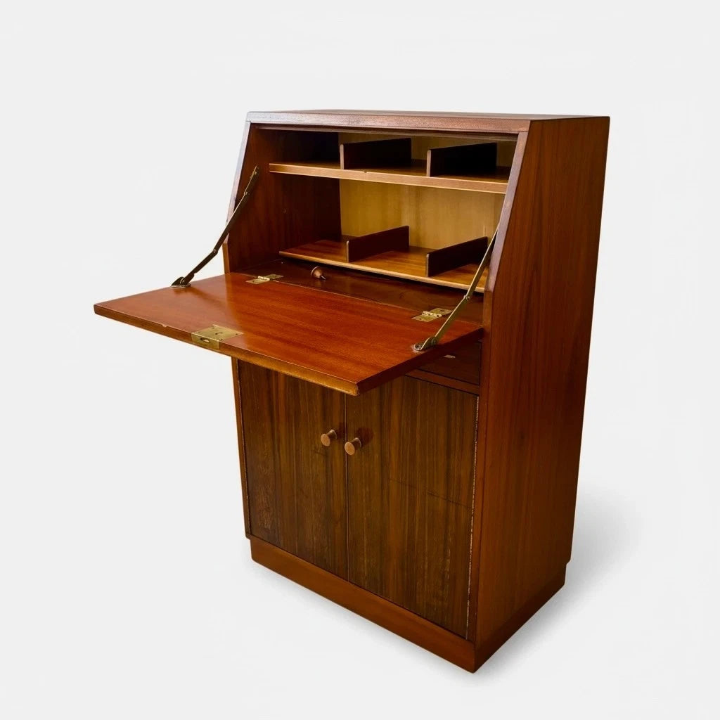 Morris of Glasgow Teak & Walnut Drop-Front Bureau - image 3