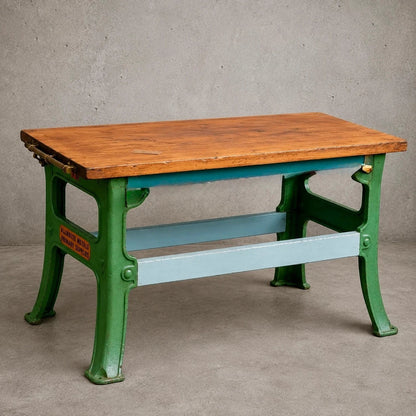 Vintage Industrial Butcher’s Block Kitchen Island with Cast Iron Base – image 1