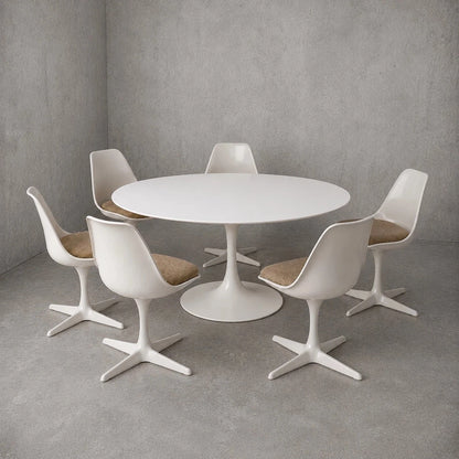 Maurice Burke Arkana Space Age Tulip Dining Set with Six Chairs – view 2