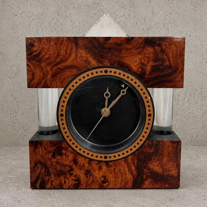Italian Burr Walnut & Lucite Mantel Clock – view 2