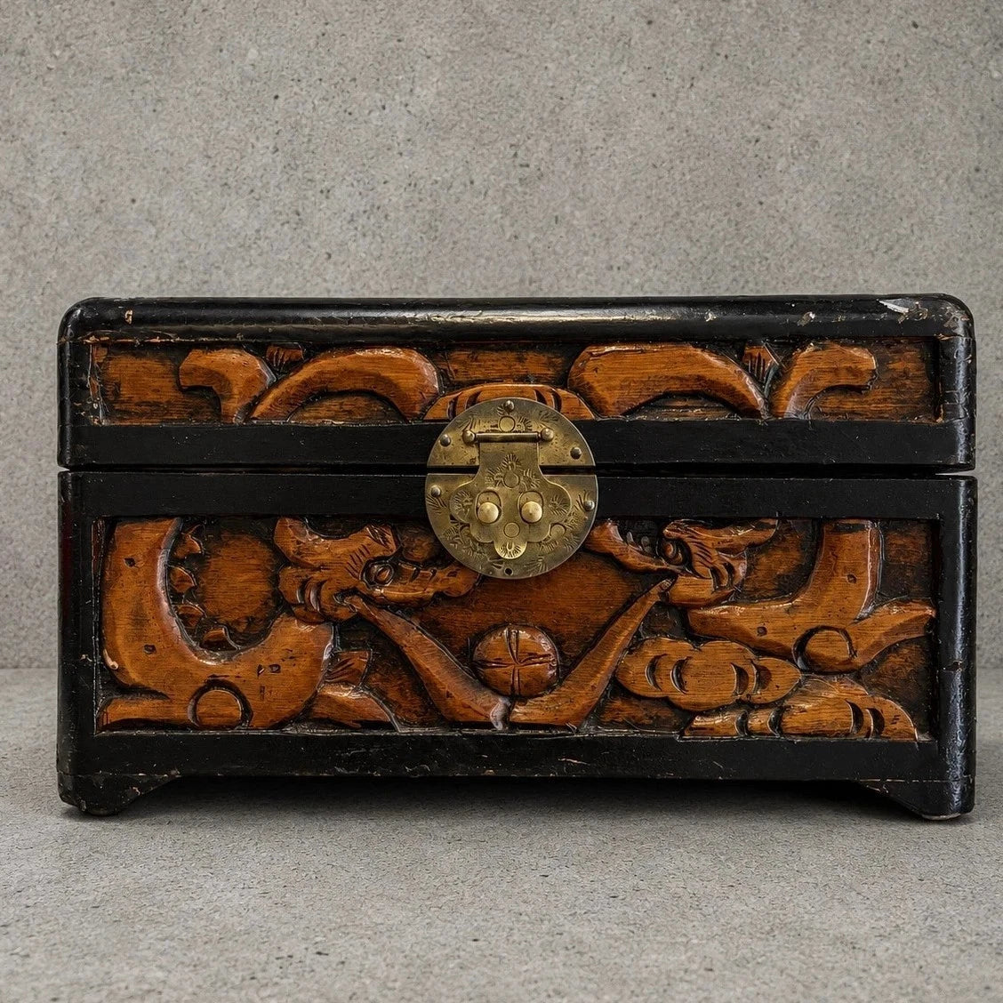 Antique Chinese Camphor Wood Jewellery Box with Brass Lock - view 2