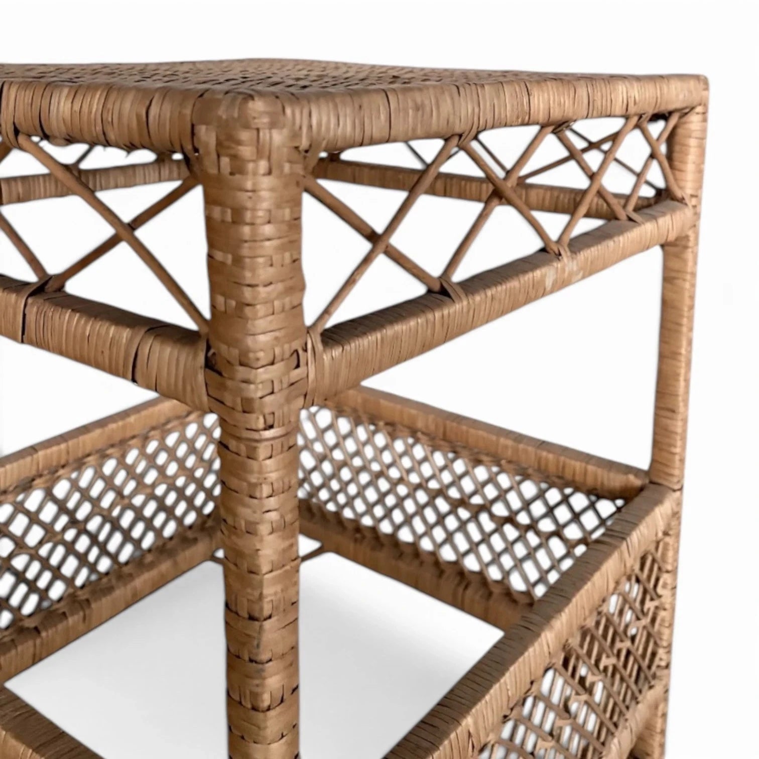 Vintage Bamboo & Rattan Side Table with Open Shelf - image 2