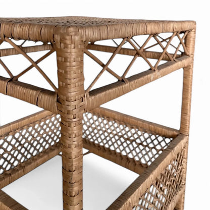 Vintage Bamboo & Rattan Side Table with Open Shelf - image 2
