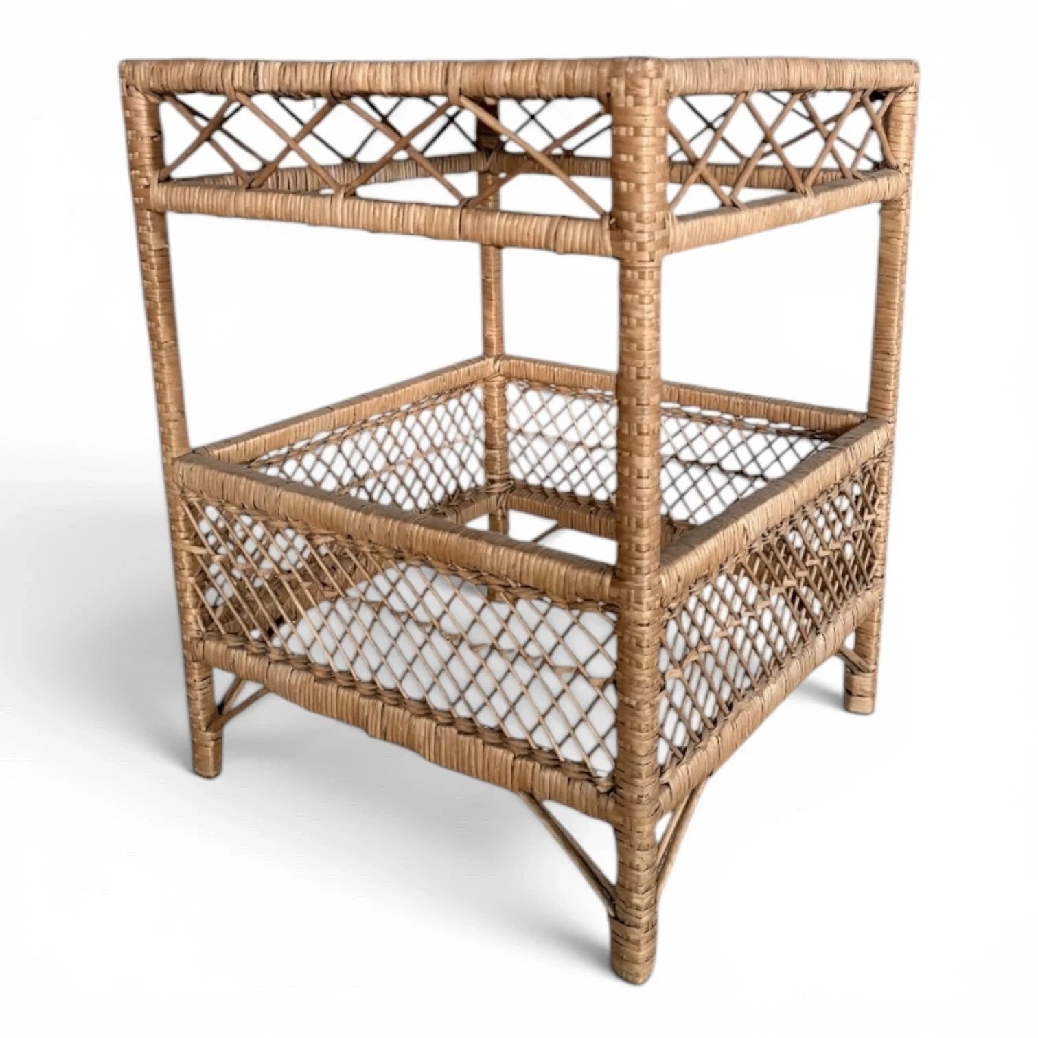 Vintage Bamboo & Rattan Side Table with Open Shelf - image 3