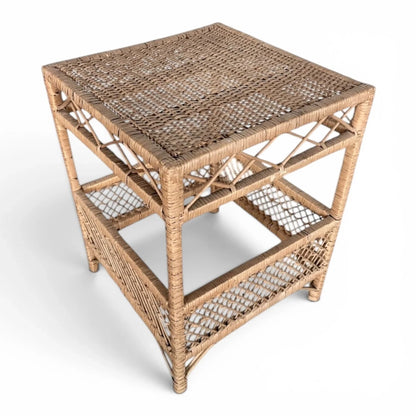 Vintage Bamboo & Rattan Side Table with Open Shelf - image 4