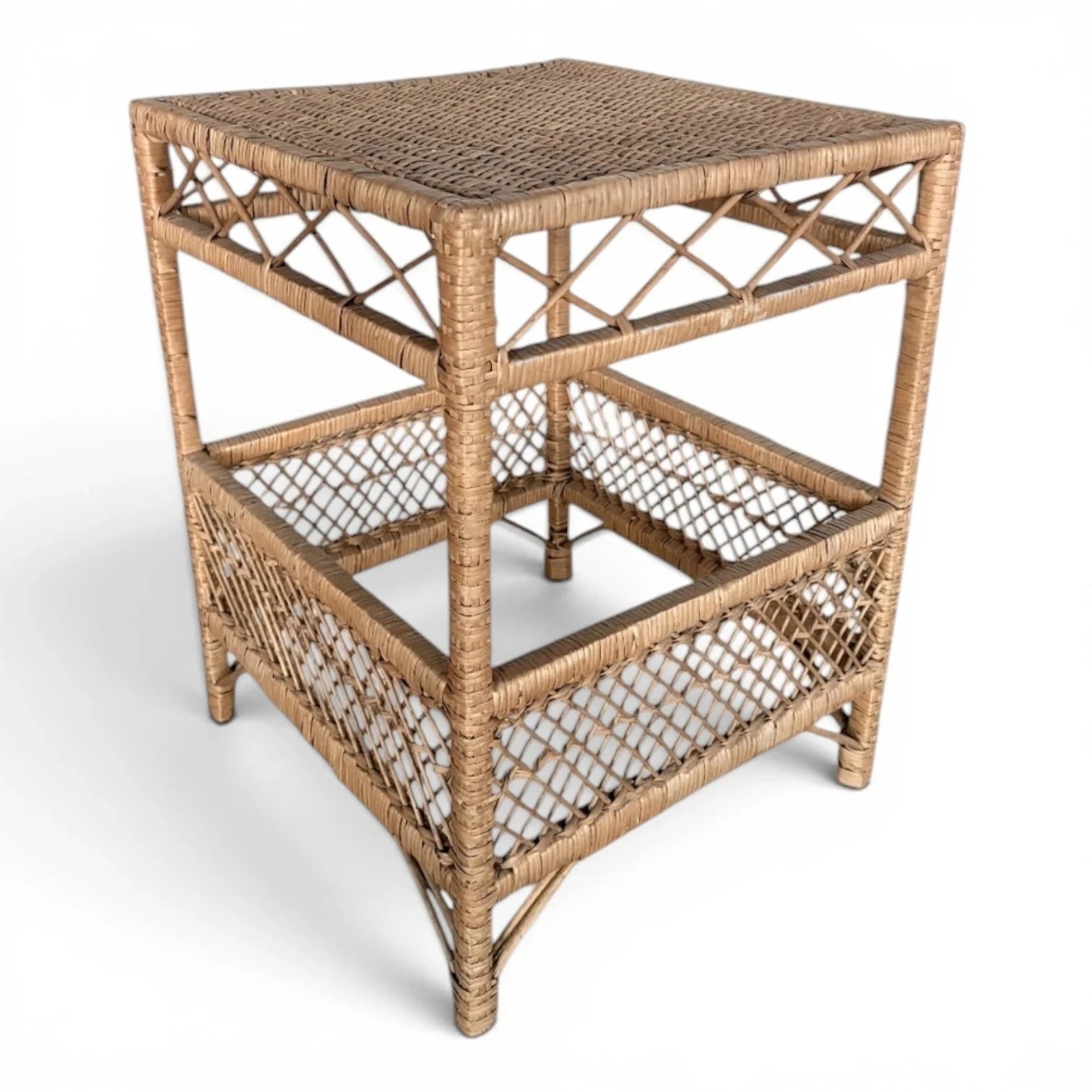 Vintage Bamboo & Rattan Side Table with Open Shelf - image 5