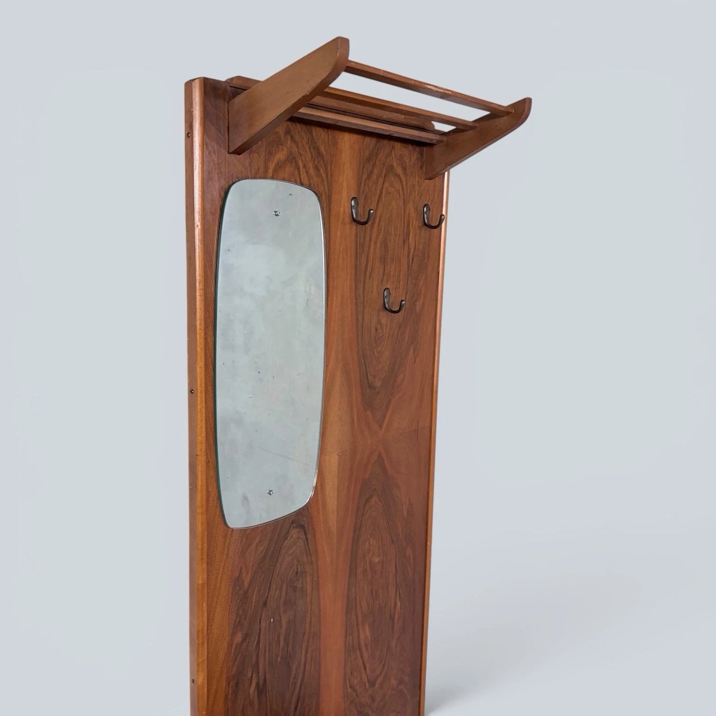 Mid Century Walnut Hall Stand with Mirror, Umbrella Stand & Shoe Cabinet – image 4