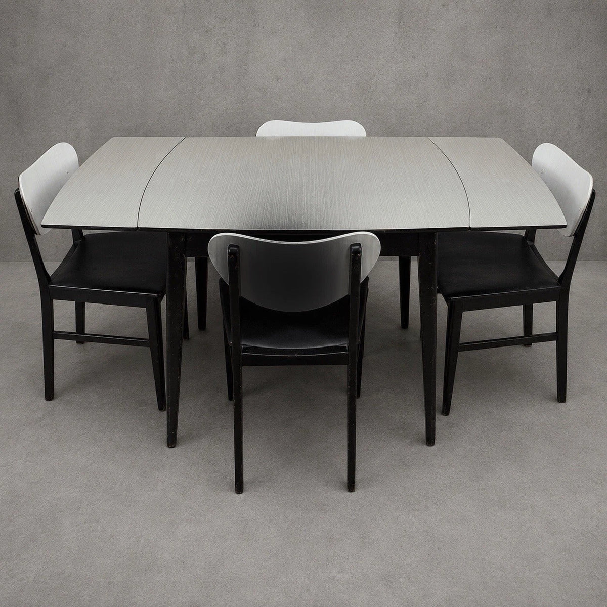 Mid Century Monochrome Formica Drop-Leaf Dining Table & Four Chairs – photo 1