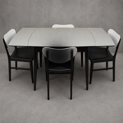 Mid Century Monochrome Formica Drop-Leaf Dining Table & Four Chairs – photo 1