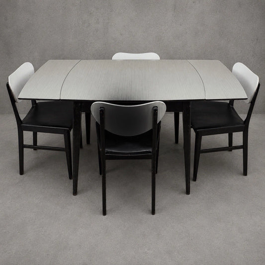 Mid Century Monochrome Formica Drop-Leaf Dining Table & Four Chairs – photo 1