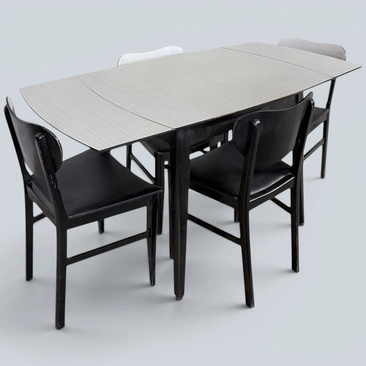 Mid Century Monochrome Formica Drop-Leaf Dining Table & Four Chairs – photo 2