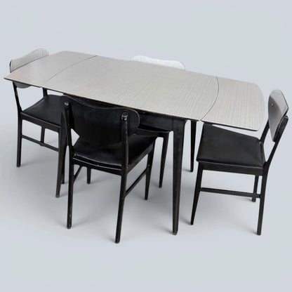 Mid Century Monochrome Formica Drop-Leaf Dining Table & Four Chairs – photo 3