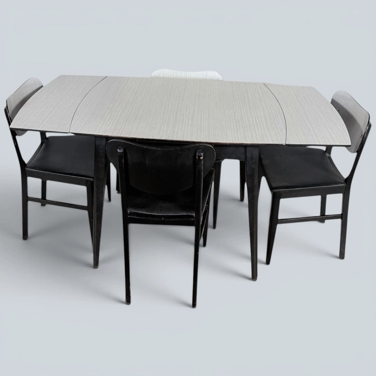 Mid Century Monochrome Formica Drop-Leaf Dining Table & Four Chairs – photo 4
