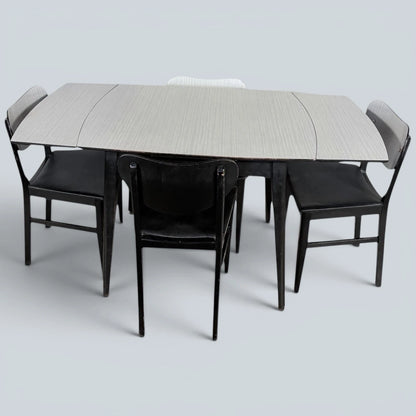Mid Century Monochrome Formica Drop-Leaf Dining Table & Four Chairs – photo 4