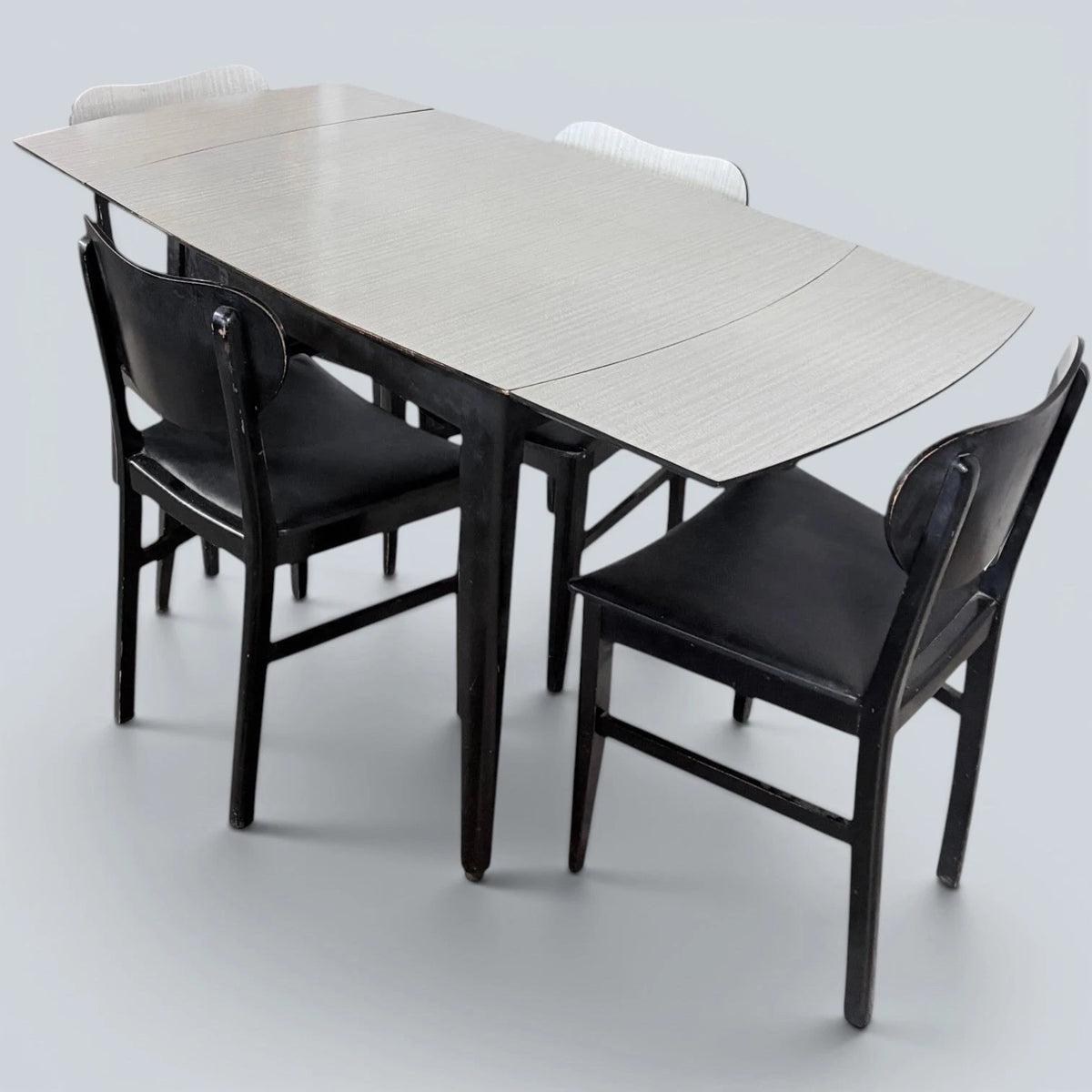Mid Century Monochrome Formica Drop-Leaf Dining Table & Four Chairs – photo 5