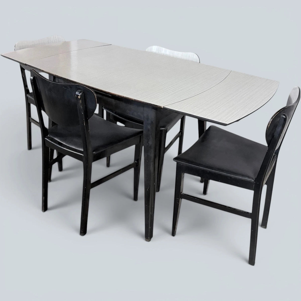 Mid Century Monochrome Formica Drop-Leaf Dining Table & Four Chairs – photo 6