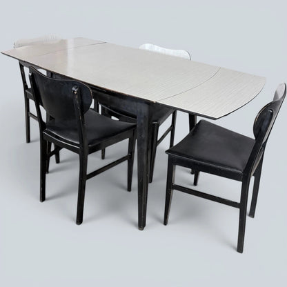 Mid Century Monochrome Formica Drop-Leaf Dining Table & Four Chairs – photo 6
