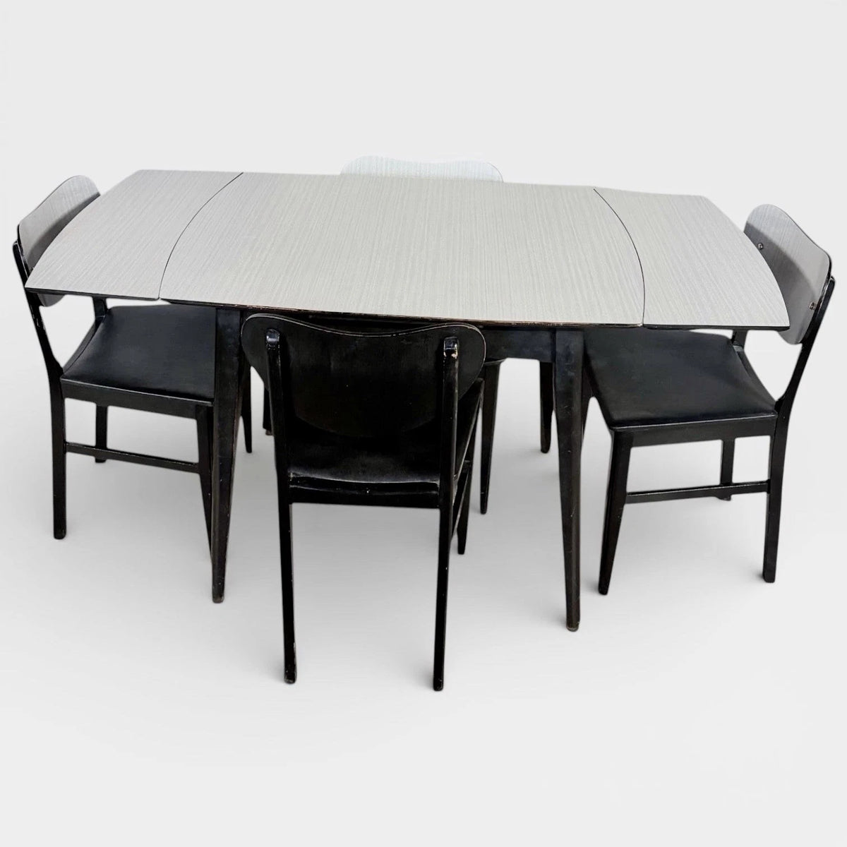 Mid Century Monochrome Formica Drop-Leaf Dining Table & Four Chairs – photo 8
