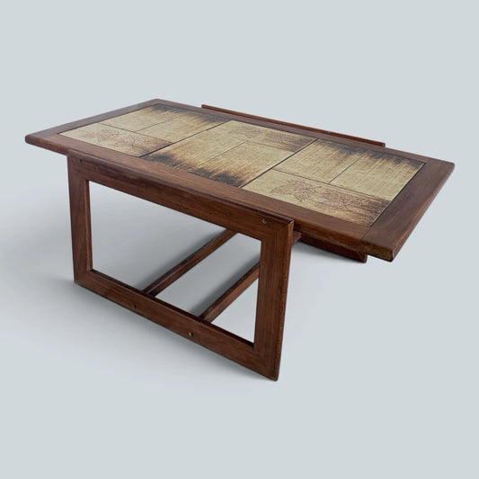 Mid Century British Teak & Leaf-Motif Tile Coffee Table - image 1