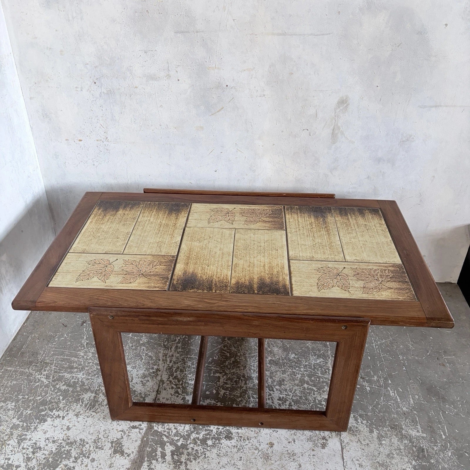 Mid Century British Teak & Leaf-Motif Tile Coffee Table - image 2