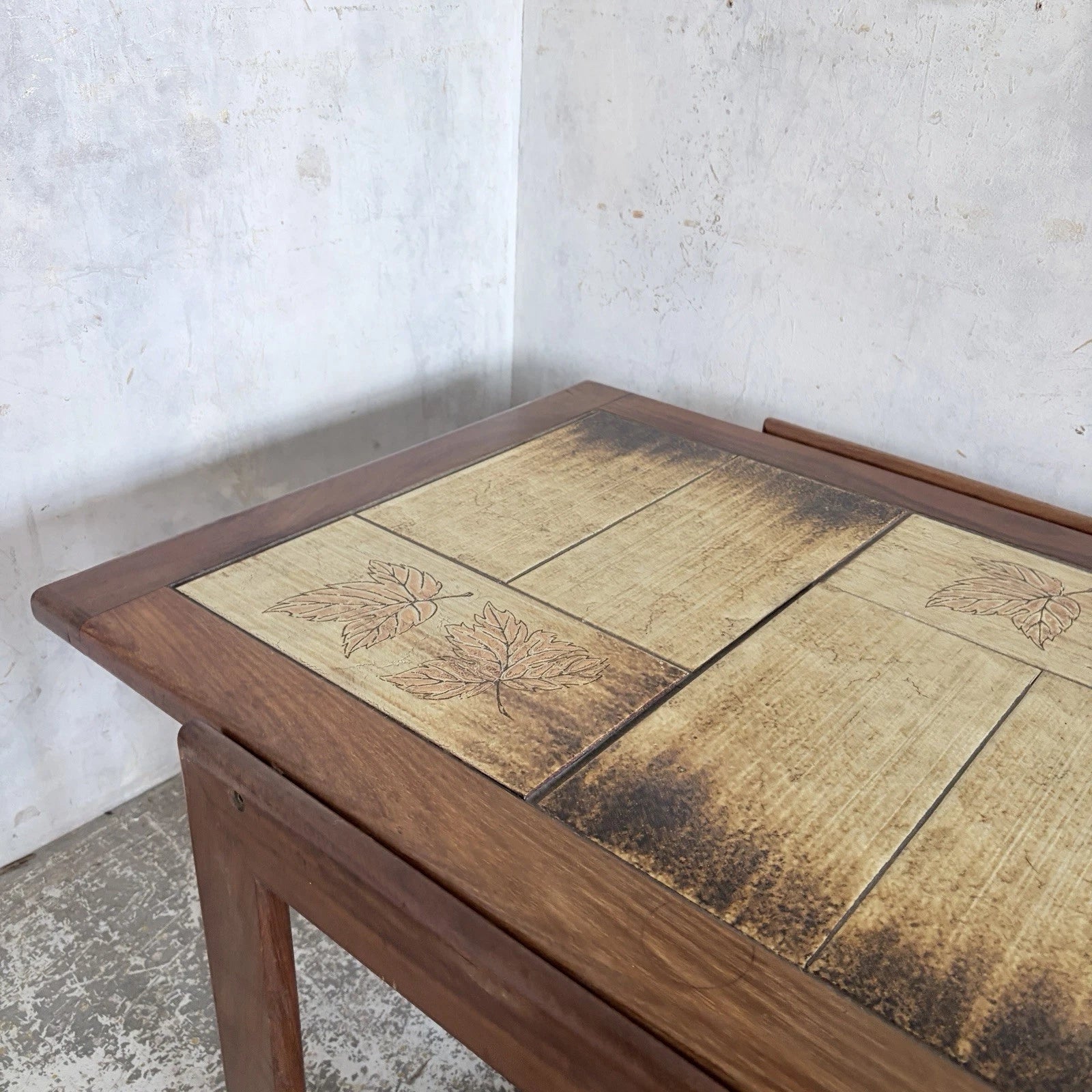 Mid Century British Teak & Leaf-Motif Tile Coffee Table - image 4