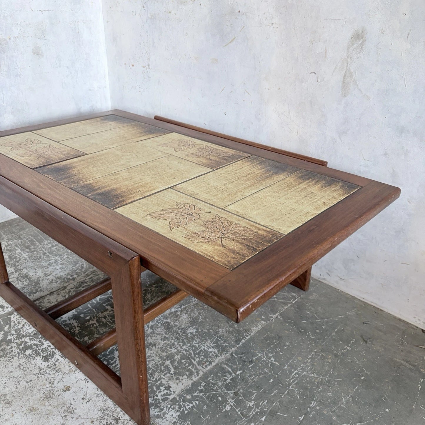 Mid Century British Teak & Leaf-Motif Tile Coffee Table - image 5