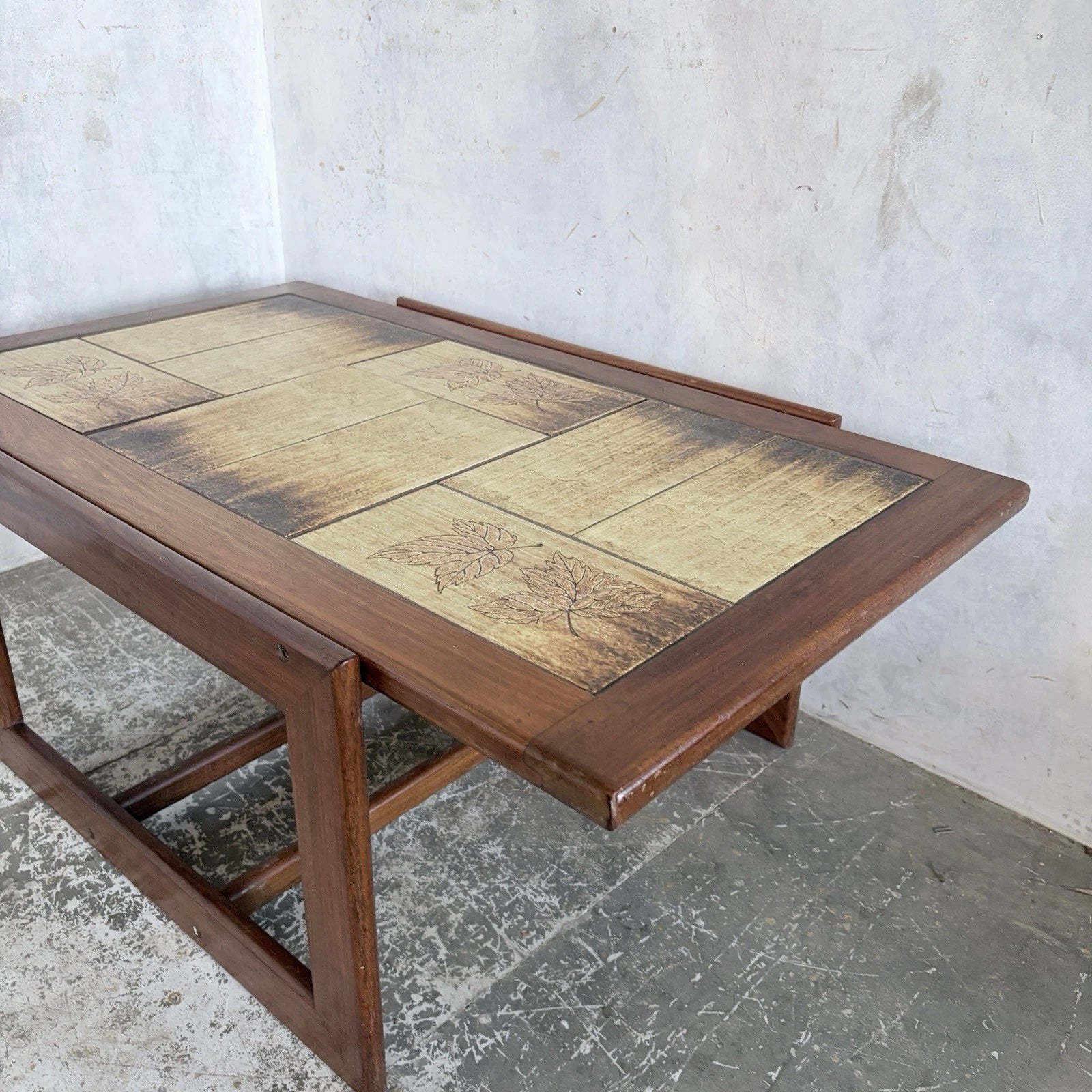 Mid Century British Teak & Leaf-Motif Tile Coffee Table - image 5
